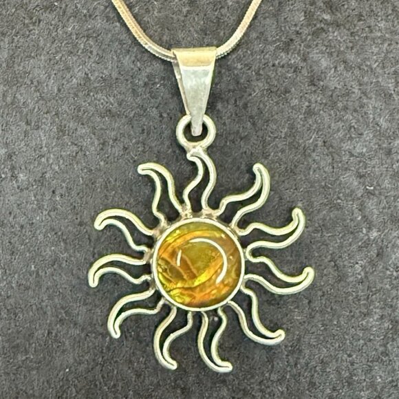 Charles Albert Jewelry - Vintage Charles Albert Sterling Silver 925 Abalone Sun Pendant B2